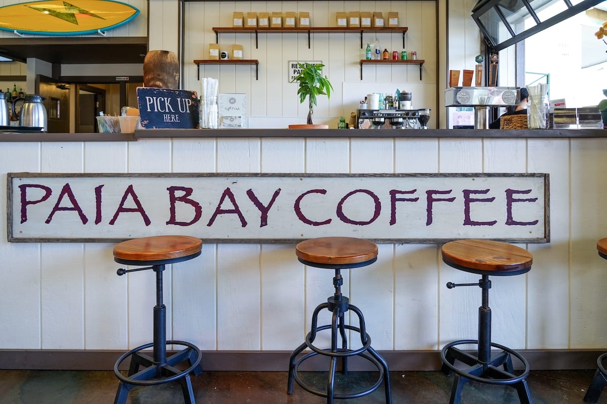 Paia Bay Coffee | photo of stools at the counter at Paia Bay Coffee in Paia, Maui
