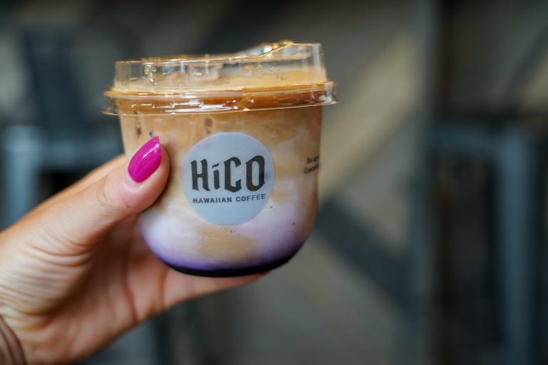 Delicious ube latte at HiCO - best coffee shops on the Big Island